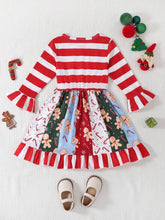1pc Girl's Christmas Print Ruffle Hem Flare Sleeve Casual Dress, Suitable For Holiday, Vacation & Outing, Spring & Autumn